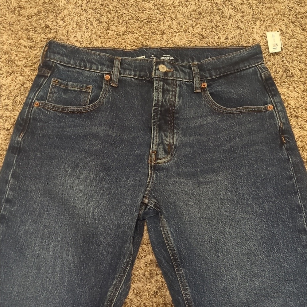 Old Navy petite dark blue mid rise slouchy straight jeg jeans - Picture 6 of 14